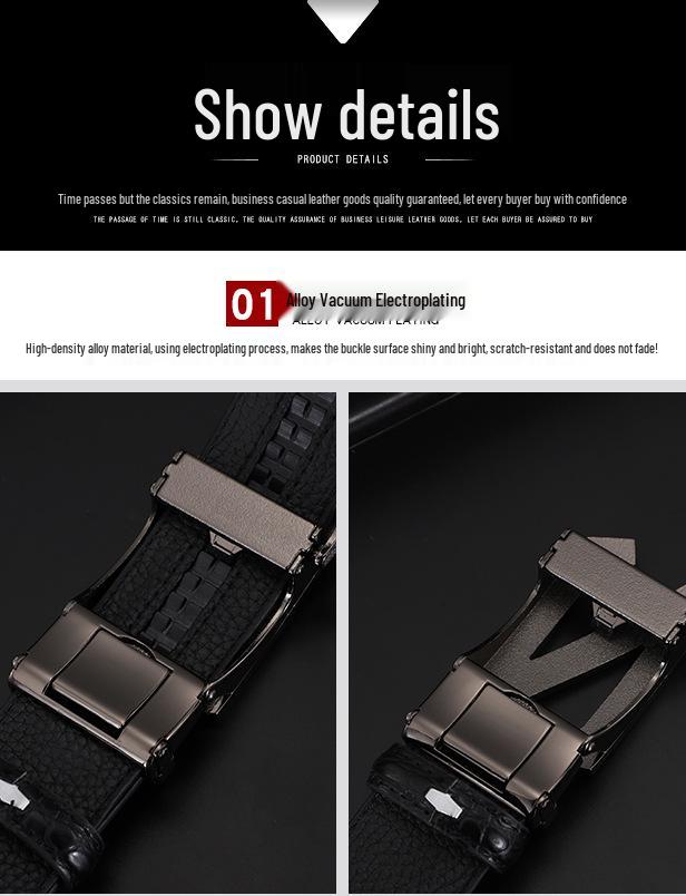 Мужской кожаный ремень с узором крокодила и автоматической пряжкой - Модный, универсальный и повседневный аксессуар для талии для брюк