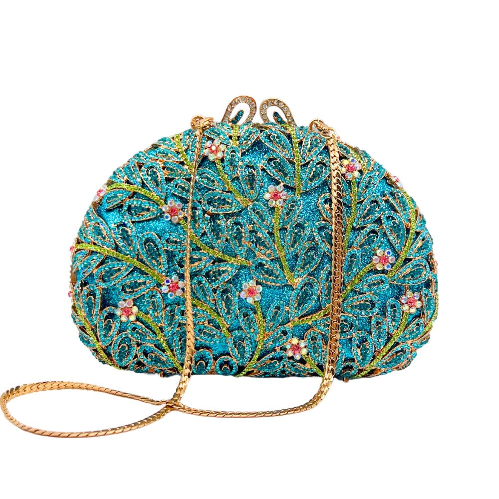 Sea Grass Evening Bag Crystal Clutches Blue Rhinestone Diamond Wedding Purses WHTUOHENG Party Cocktail Purses For Gala Gold Bag