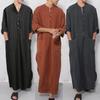 Men's Long Sleeve Button Up Abaya Kaftan Solid Color Middle East Kaftan Robe