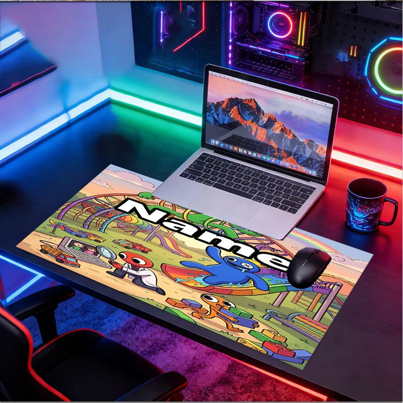 Custom Name Personalized Game Rainbow Friends Pattern Mousepad, Laptop PC Desk Mat, Decorative Desk Mat for Home Keyboard Pad Gift