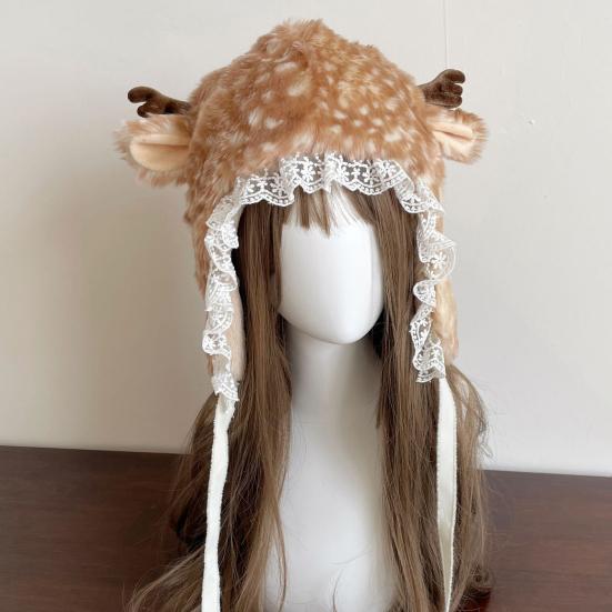 Зимняя шапка с мультяшными оленьими ушками, плюшевой подкладкой, защитой ушей, утолщенная, теплая, с регулируемой посадкой, гетры, зимняя одежда