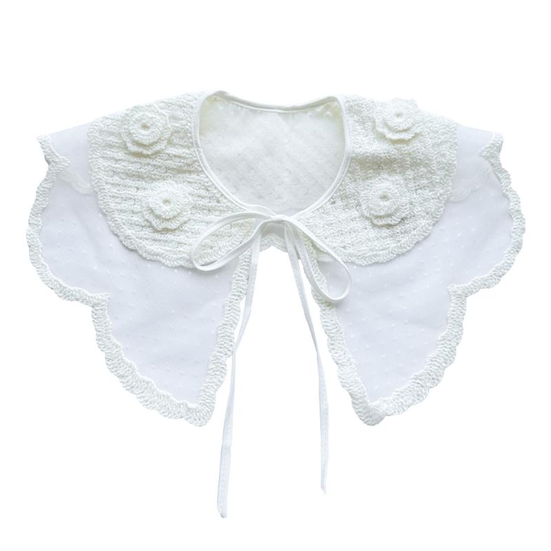 Royal Style Cotton Fake Collar Shawl Wrap Hollow Out Floral Lace Ruffled Trim Necklace Pointed Lapel Blouse Dropshipping