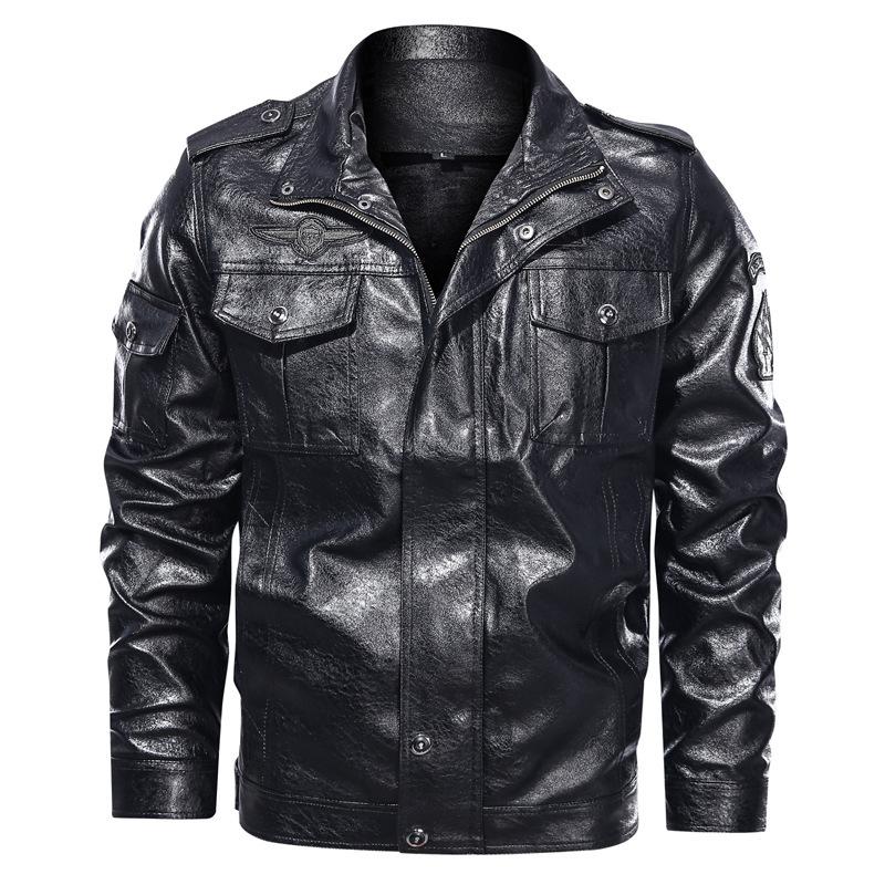 Autumn/Winter Leather Men's and Fleece Motorcycle Leather Jacket Trend Youth Baseball Clothing Embroidered Leather Jacket