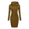 Повседневное однотонное облегающее платье с длинным рукавом и капюшоном для женщин с капюшоном до колена