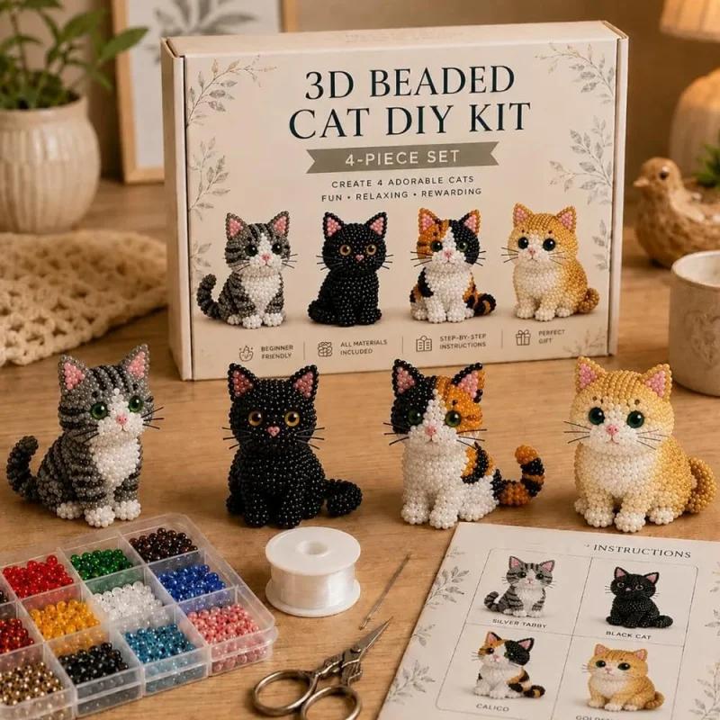 3D Beaded Cat Dog DIY Kit Cute Animal Craft Set with Instructions Handmade Beadwork for Beginners Craft Lovers Gift