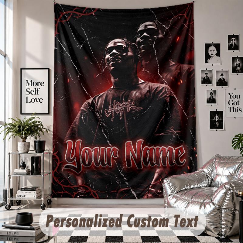 Wall Hanging Tapestry With Custom Name & Text, Travis Scott Decorative Tapestry For Bedroom