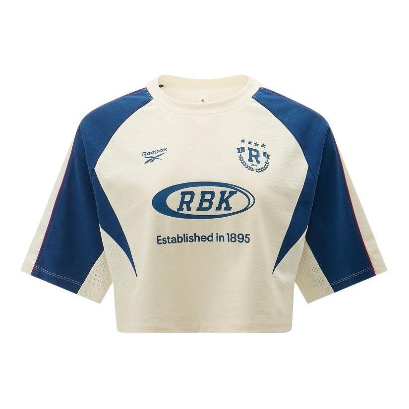 Reebok Color Block Casual Short Sleeve Knit T-Shirt Women Tops Beige Blue 24SRC402WGW2