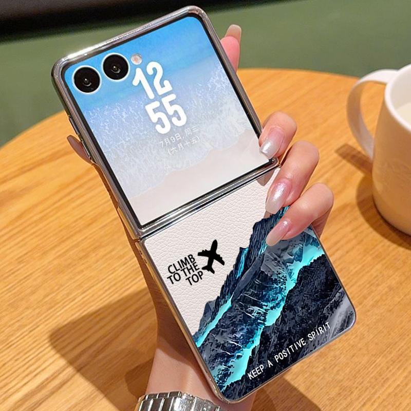 Чехол из ПУ-кожи с изображением горного хребта для Samsung Galaxy Z Flip7 FE Flip6 Flip 7 6 5 5G Серебристая рамка Жесткая складная крышка
