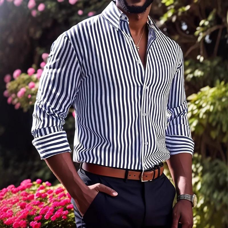 Men S Long Sleeve Striped Shirt With 3d Digital Print