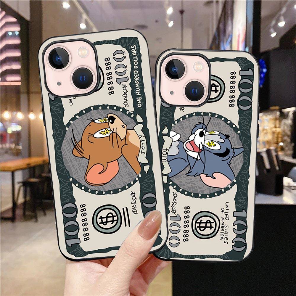 J-1 Том и Джерри черный чехол для iPhone 16 15 14 13 12 Samsung S24 S23 Ultra Xiaomi POCO Redmi Note Realme Moto OPPO A15 Realme VIVO Pro Max Plus 5G