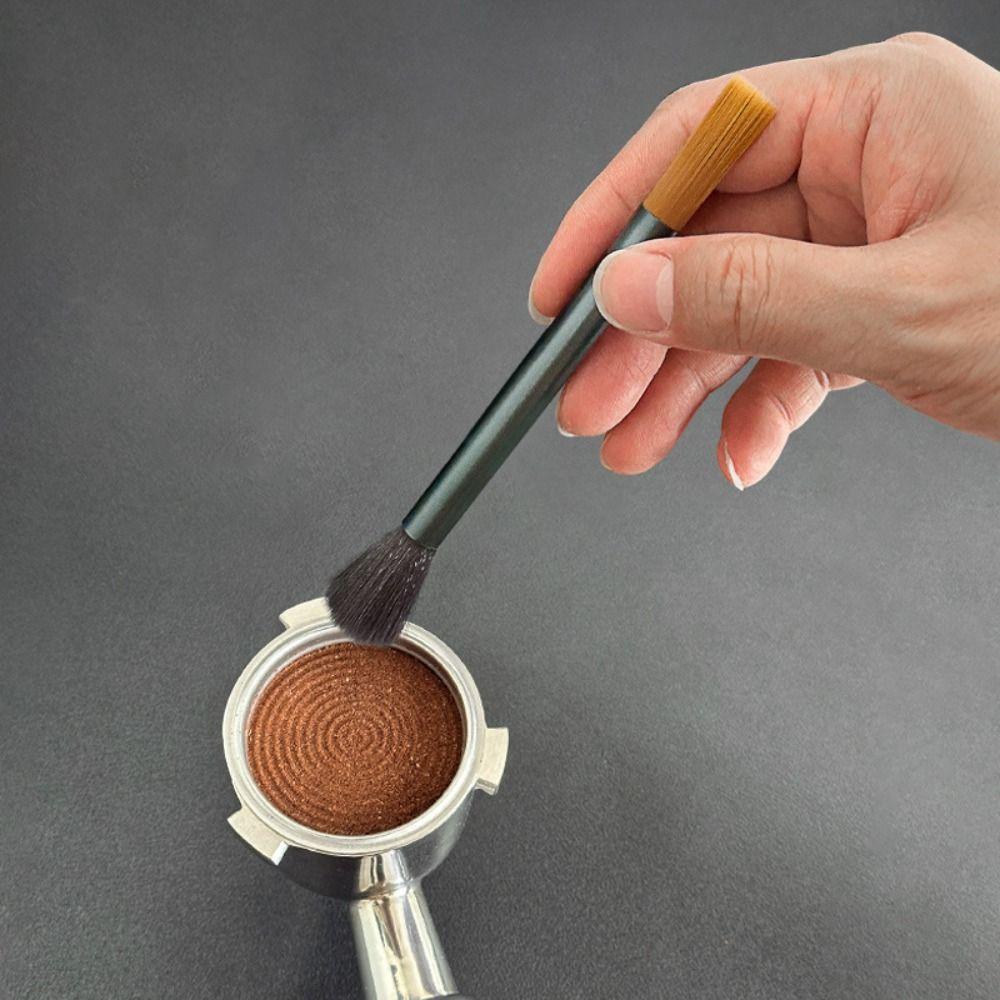 Soft &Hard Bristle Coffee Powder Cleaning Brush Aluminum Handle Coffee Machine Brush Bar