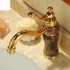Brass Hot and Cold Mixer Gold Ceramic Decoration Jade Bathroom Faucet Mixer Single Hole Sink Basin Faucet