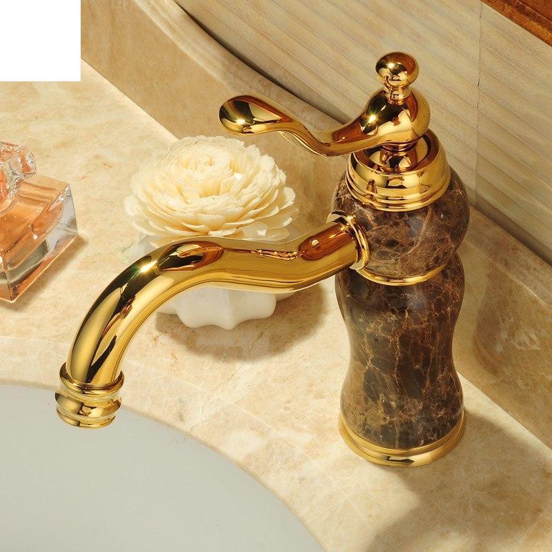 Brass Hot and Cold Mixer Gold Ceramic Decoration Jade Bathroom Faucet Mixer Single Hole Sink Basin Faucet