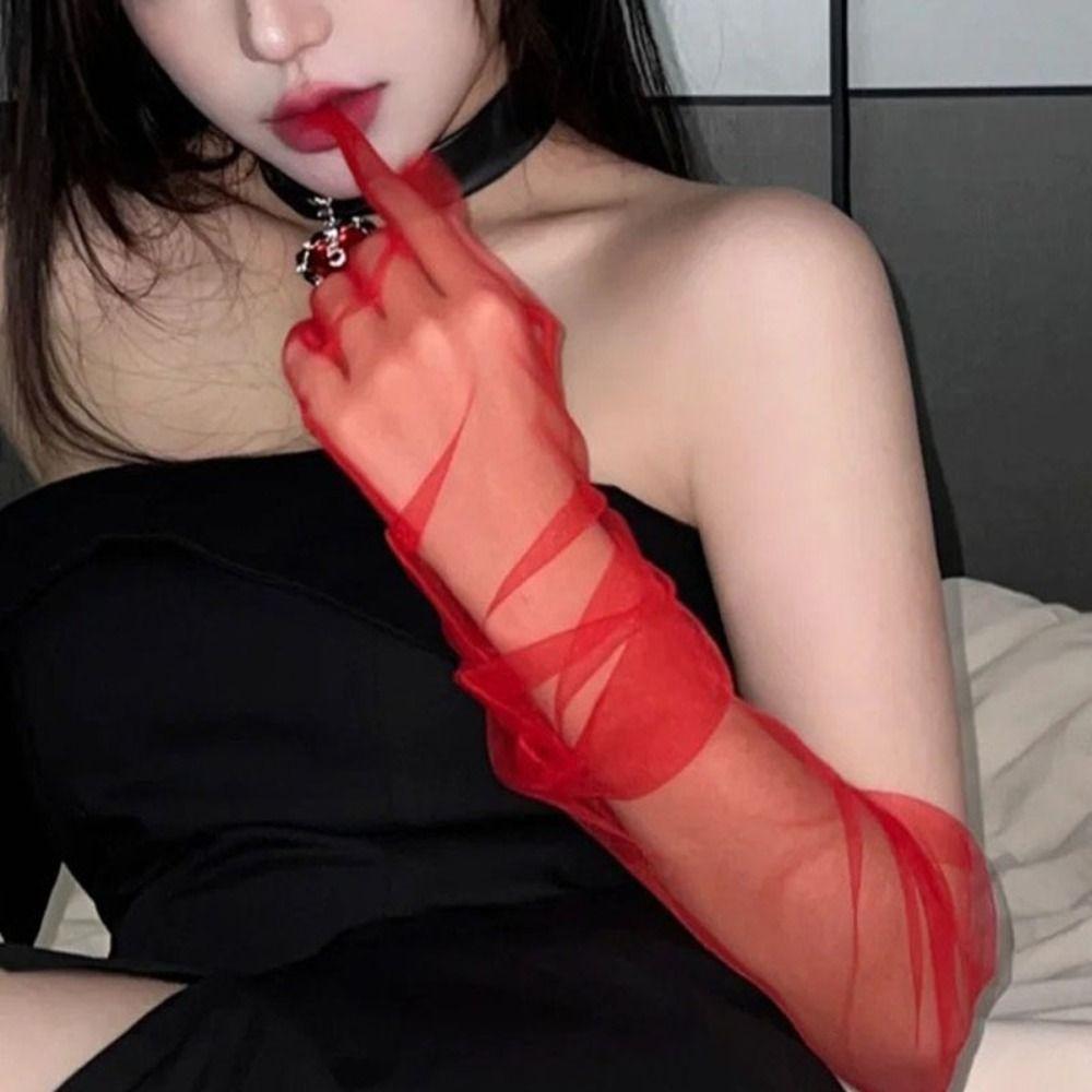 Защита от солнца Длинные прозрачные перчатки Тонкие сетчатые бесшовные варежки Длинные прозрачные перчатки для женщин