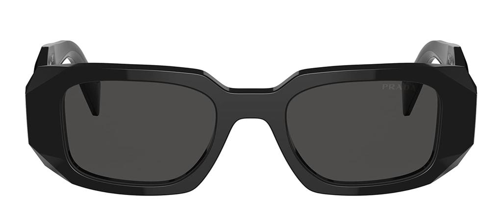 Prada PR 17WSF 1AB5S0 Black Plastic Rectangular Sunglasses Grey Lenses, Black/Silver Logo, 51-20-145