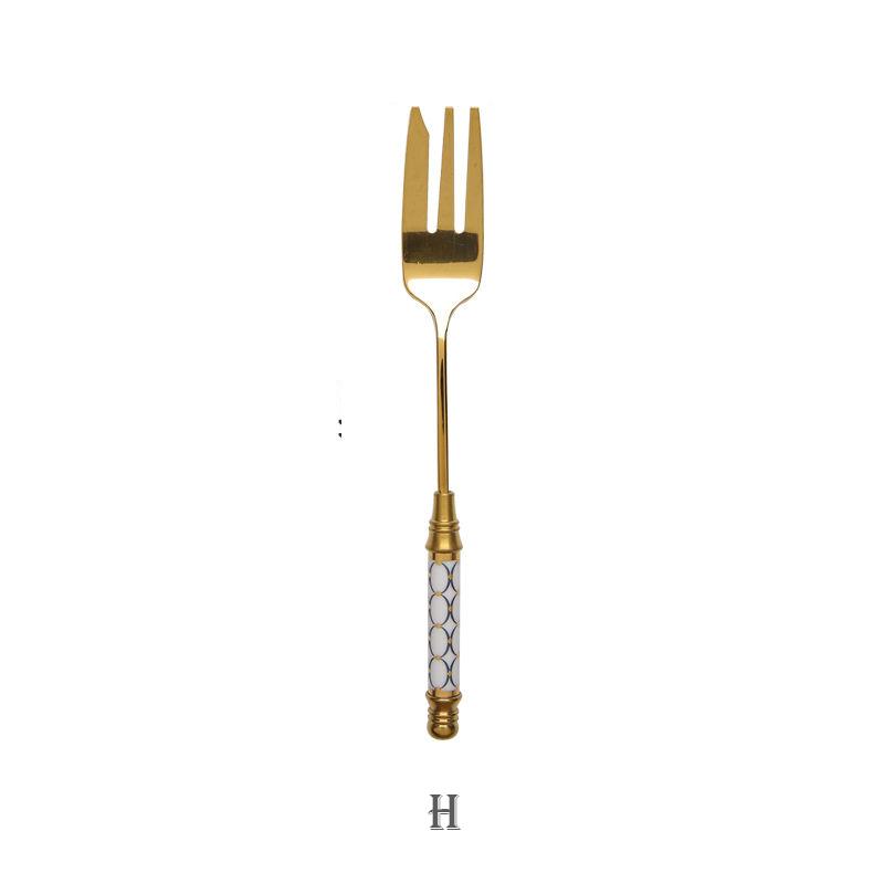 Stainless Steel Gold Cake Fork Dessert Forks Fruit Fork Ceramic Long Handle Used For Pastry in Party Snail Forks Restaurant