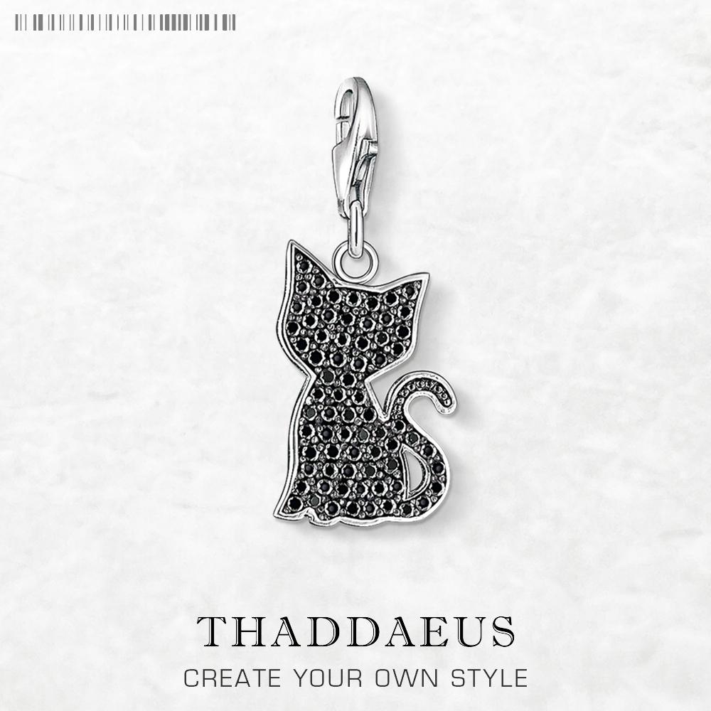 Black Cat Little Kitten Charm Women Animal Lover 925 Silver Europe Cute Pendant Gift