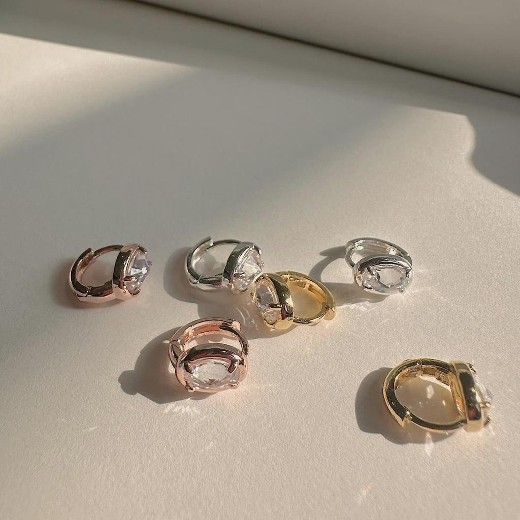Geometric Oval Huggies Dainty Zirconia Stud Earrings for Women Sterling Silver Minimalist Sparkle Hoops Hypoallergenic Gift