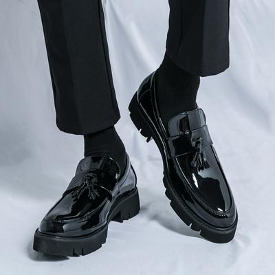 Классические черные мужские лакированные оксфорды весна с кисточками заостренный носок удобные повседневные формальные кожаные туфли