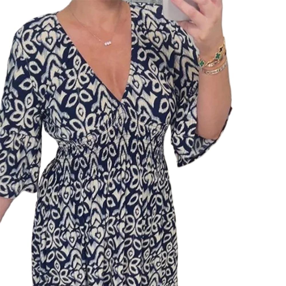 HNXC Женская мода Лето Весна с цветочным принтом и рукавом 1/2 с v-образным вырезом повседневные платья