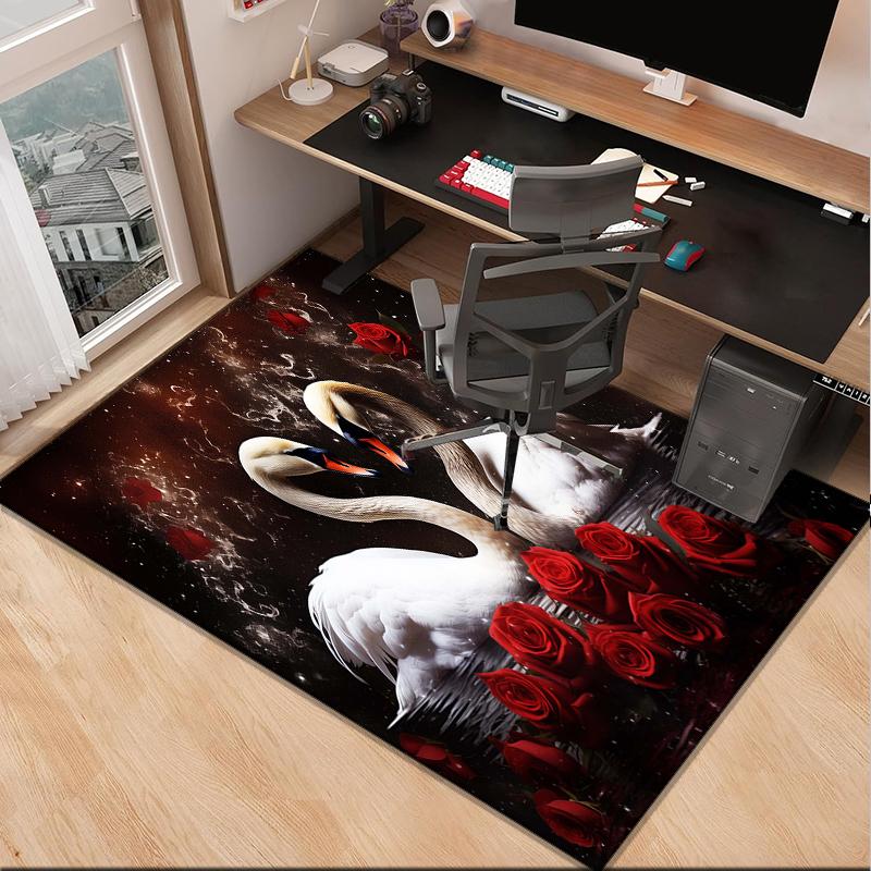 Swan And Lotus Fantasy Office Rug Chair Mat, Entryway Carpet, Suitable for Front Door, Bedroom, Living Room, Desk, Holiday Gift