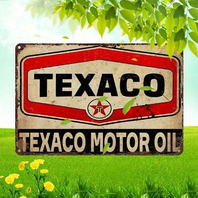 Винтажная металлическая вывеска Texaco Motor Oil, Ретро автомобильное настенное искусство, Декор для гаража или мужской комнаты, Акцент для автолюбителей