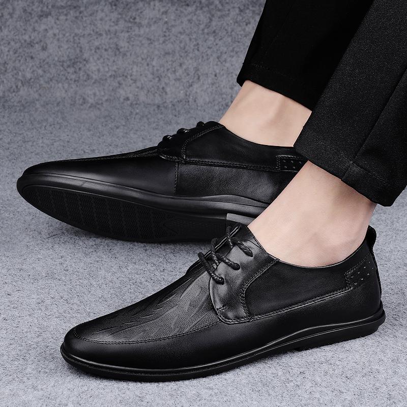 FashionHigh End Brand Men's Genuine Leather Shoes Office Business Casual Shoes Soft Soled Comfortable Work Shoes for Men's Lace Up