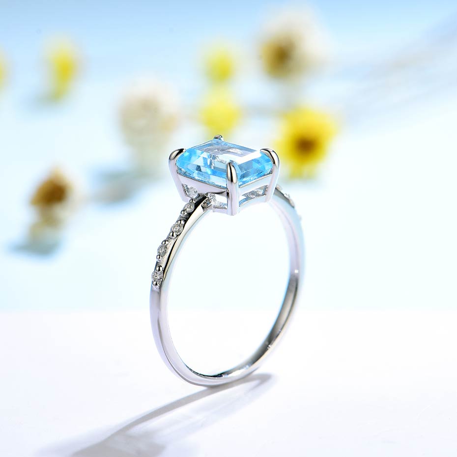Nautral Blue Topaz Moissanite Gemstone Rings for Women 925 Sterling Silver Promise Wedding Engagement Designer Jewelry