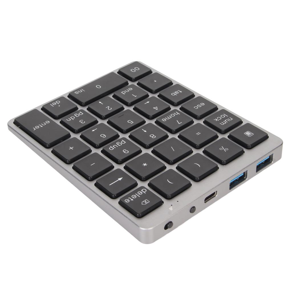 Цифровая клавиатура Mini USB перезаряжаемая проводная 28 клавиш тонкая портативная алюминиевый сплав темно-серый
