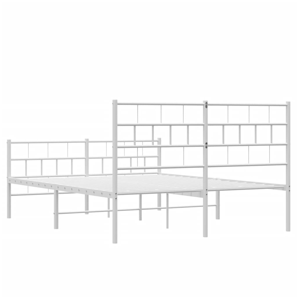 Metal Bed Frame with Headboard and Footboard White 140 x 190 cm