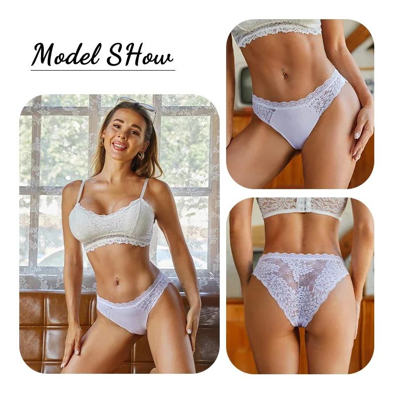 3Pcs/Set Women Sexy Lace Panties Transprant Hollow Out Low Waist Briefs Female Solid Soft Breathable Comfort Underwear Lingerie
