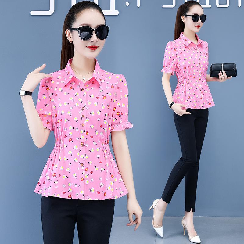 YYFS Женские модные повседневные летние весенние полосатые рубашки с короткими рукавами и воротником-поло с принтом, блузки и рубашки