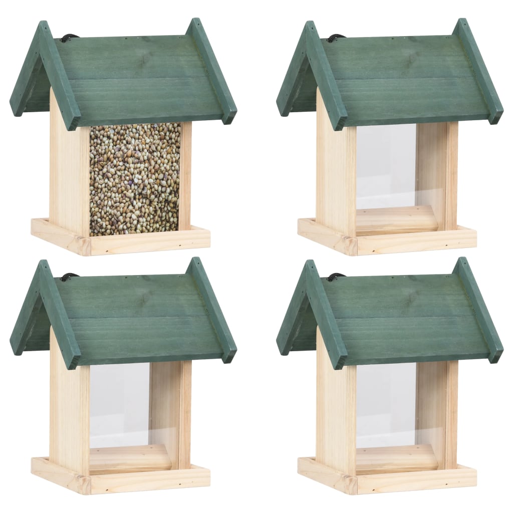 Bird Feeders 4 pcs Pine Wood