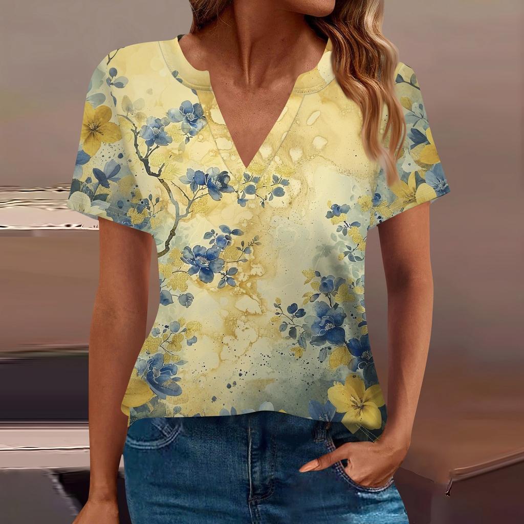 Women's T Shirt Tee Printed Short Sleeve Daily Weekend Fashion Basic V Neck Regular Top