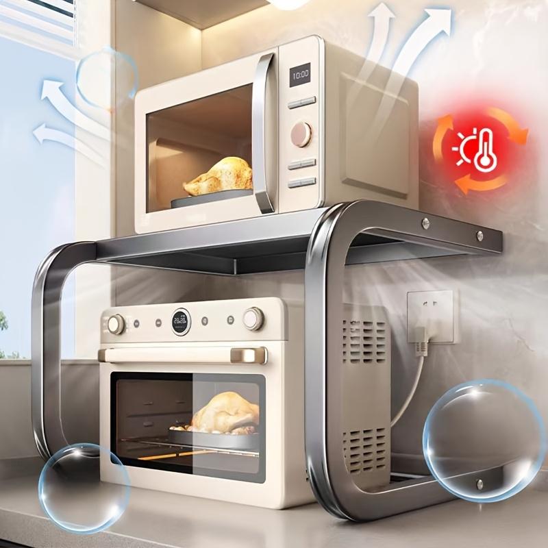 Просторная 2-ярусная металлическая подставка для микроволновой печи, настольная полка для хранения духовки и выпечки, не требует сборки, прочный кухонный органайзер