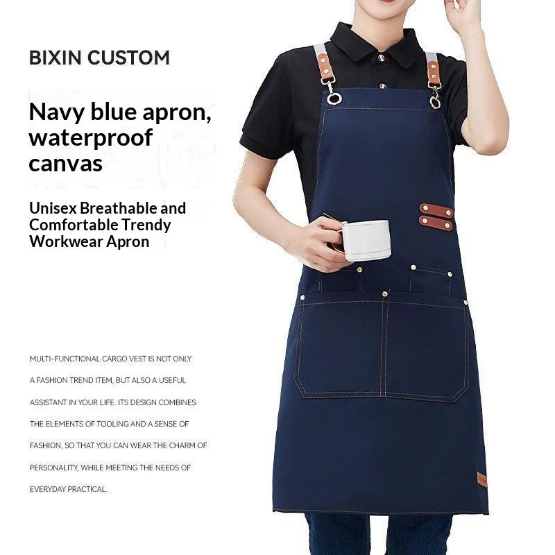 Waterproof Oil-Proof Kitchen Apron With Usb Cable Large Pockets Adjustable Shoulder Strap For Kitchen Cafe Gardening Painting