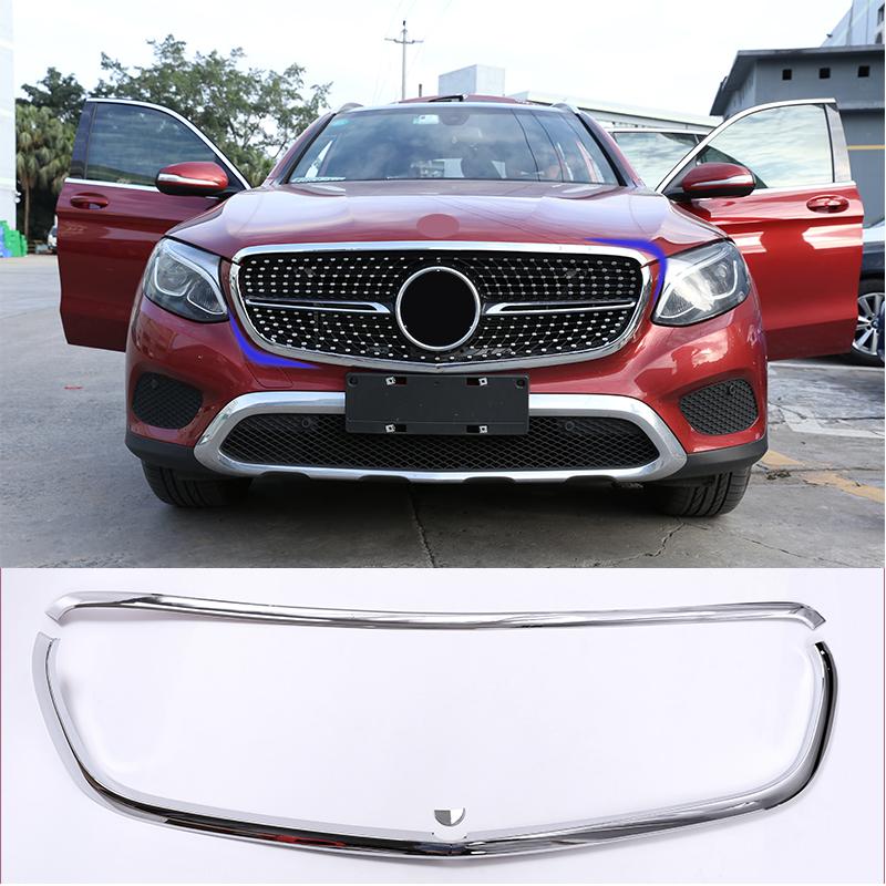 For Mercedes Benz GLC X253 2016-2019 ABS Silver Car Front Center Grille Surround Grill Frame Cover Trim Exterior Car Accessories
