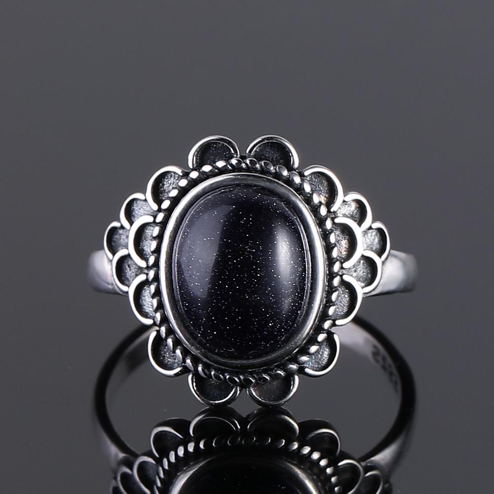 Серебряное кольцо S925 для женщин Овальное Круглое Каплевидное Натуральный Синий Песчаник Кольцо Подарок В форме Солнца Ретро Роскошное Тонкое Ювелирное изделие