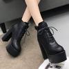 Fashion Black Platform Boots Women Zipper Autumn High Heels Shoes Lace Up Ankle Boots Russian Shoes