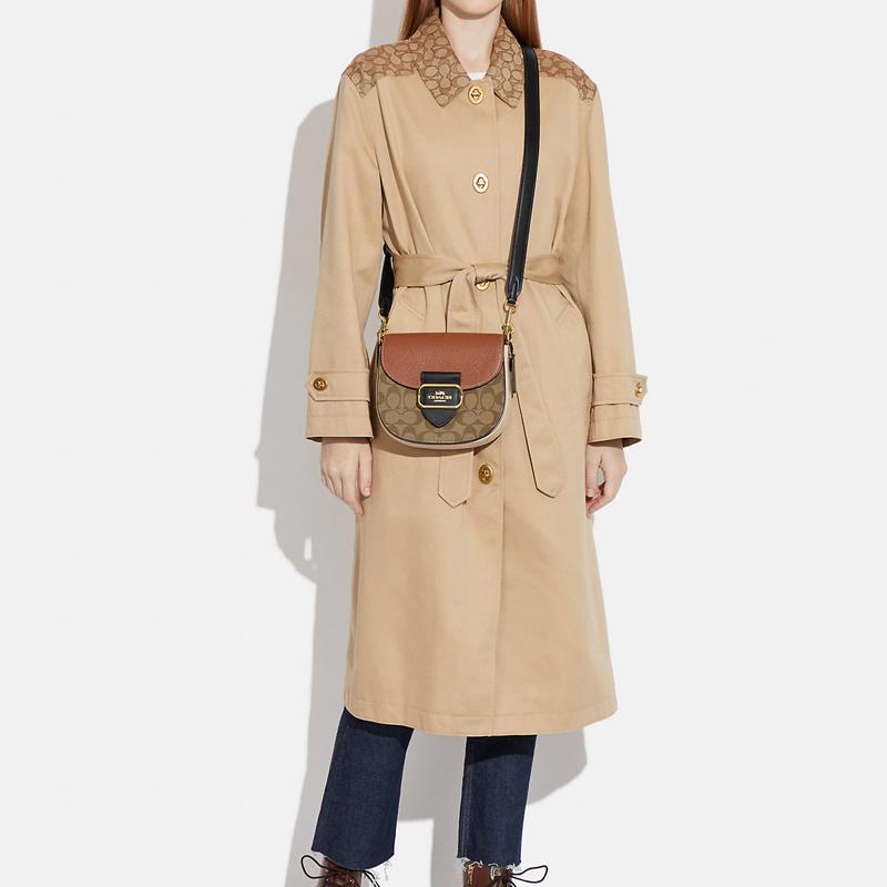 COACH shoulder bag Morgan 20 classic old flower all-over printed buckle flap closure cowhide saddle crossbody small size women's brown with rust color