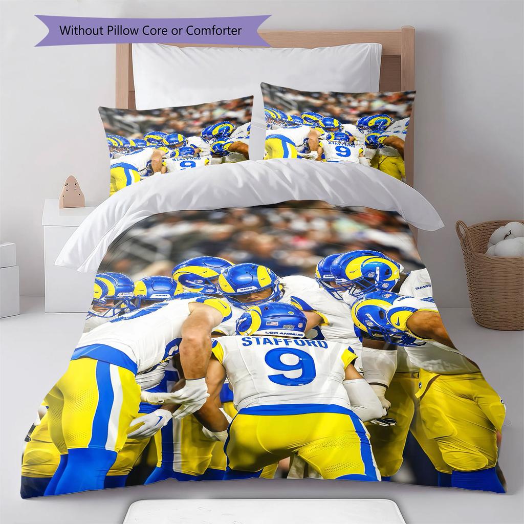 Rams Players Pattern Bedding Home Decoration Birthday Gift ( 1 duvet cover + 2 pillowcase, without core),fan merchandise.