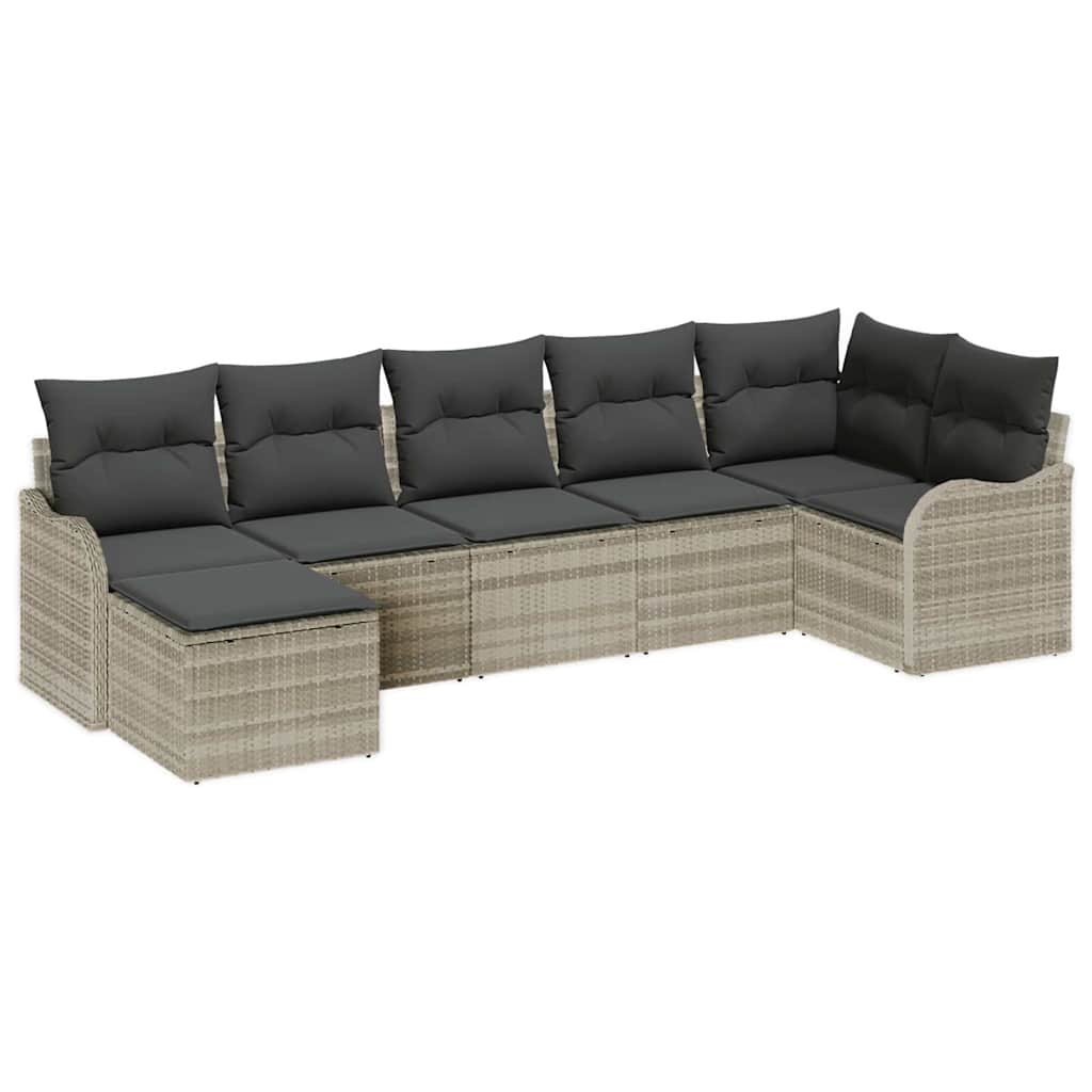7 Piece Garden Sofa Set Light Grey Poly Rattan