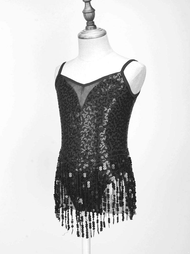 Платье для танго для латинских танцев для девочек, детское платье с кисточками и блестками, платье для профессиональных соревнований, бальных танцев, самбы, румбы, джазового платья