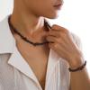 Two Pc Surfers Turquoise Wooden Bead Necklace Men's Hip-hop Minority High Sense Men's Beaded Clavicle Chain
