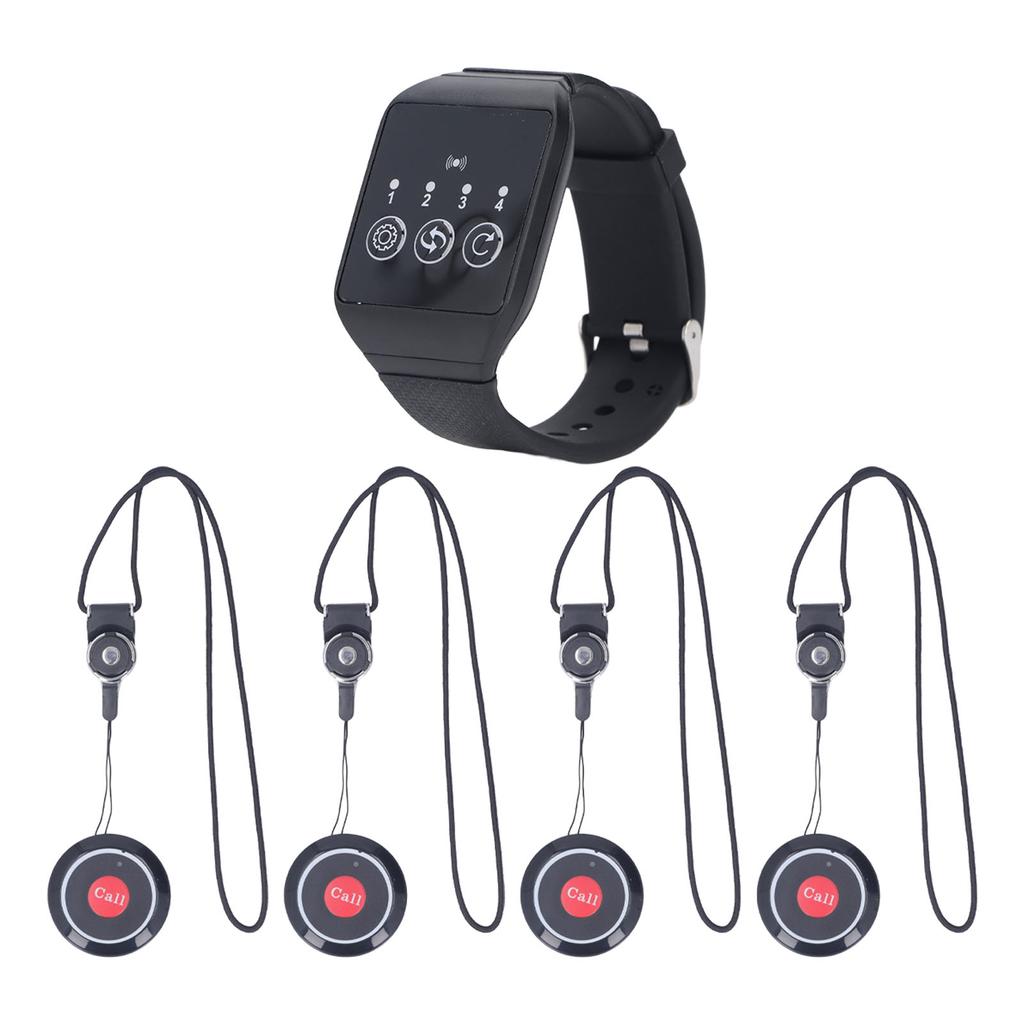 Wireless Restaurant Service Calling System 1 Watch and 4 Button Pagers Waterproof Restaurant Pager