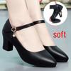 2025 Spring & Autumn Mid-Heel Soft Leather One-Strap Shoes for Middle-Aged Women