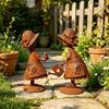 Girl Garden Figure in Iron with Skirt Openings, Warm Finish, and Round Base for Porch, Balcony, Lawn, and Indoor Decoration