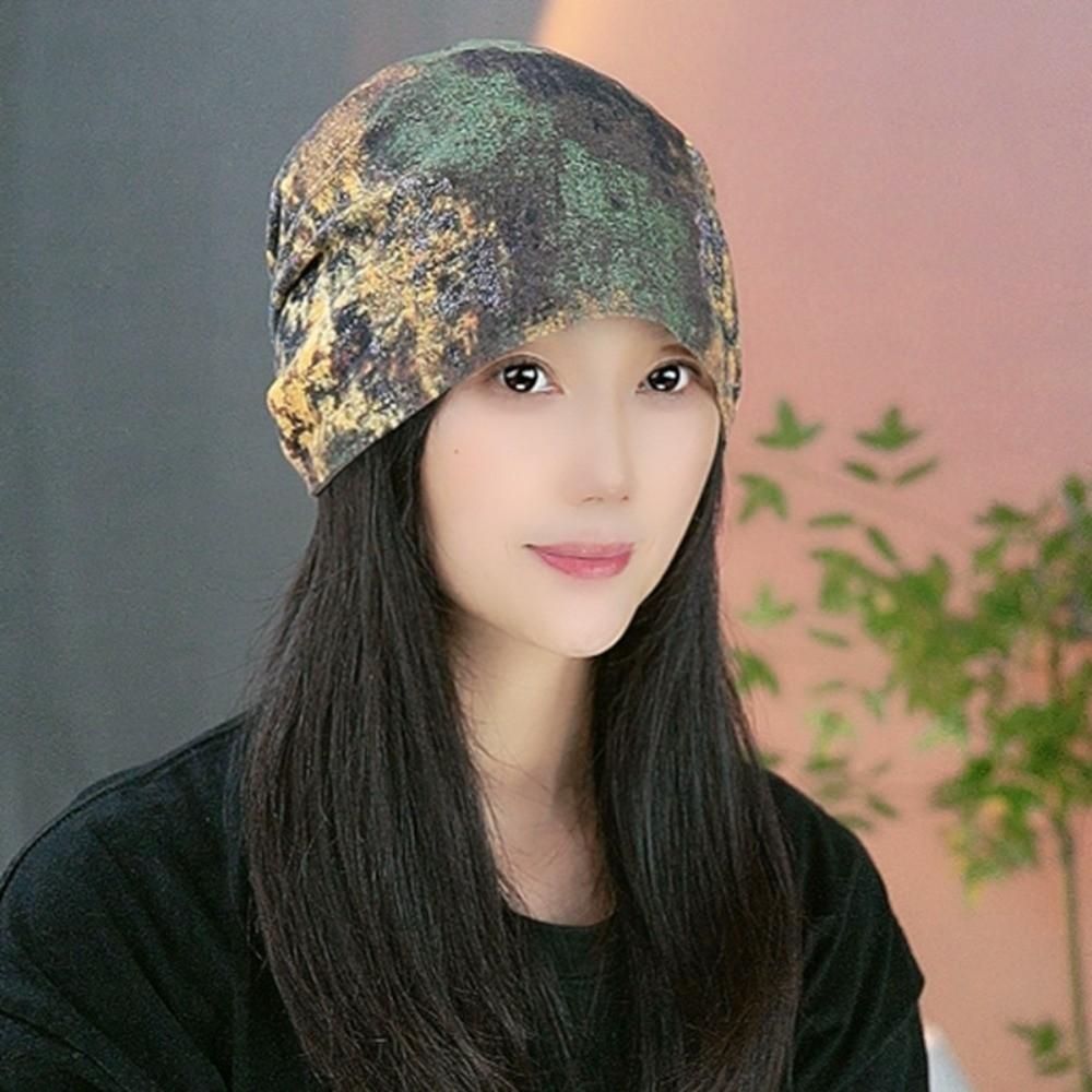 Double-sided Beanie Cap Oil Painting Style Cover Head Cap Fashion Slouchy Hat for Women