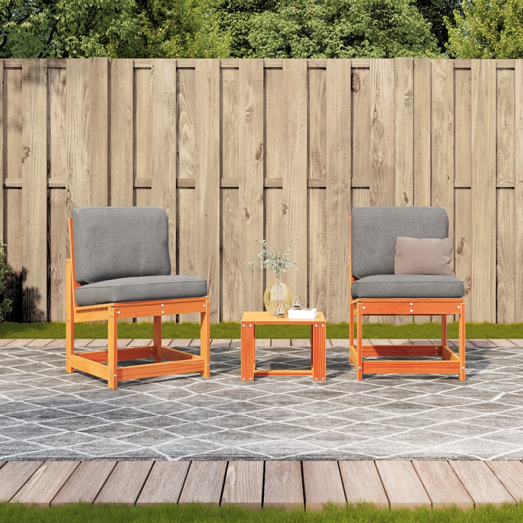 3 Piece Garden Lounge Set Wax Brown Solid Pine Wood