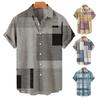 Short Sleeves Lapel Men Shirt Geometric Print Buttons Closure Sweat Absorbent Breathable Casual Striped Hawaiian Print Shirt Streetwear